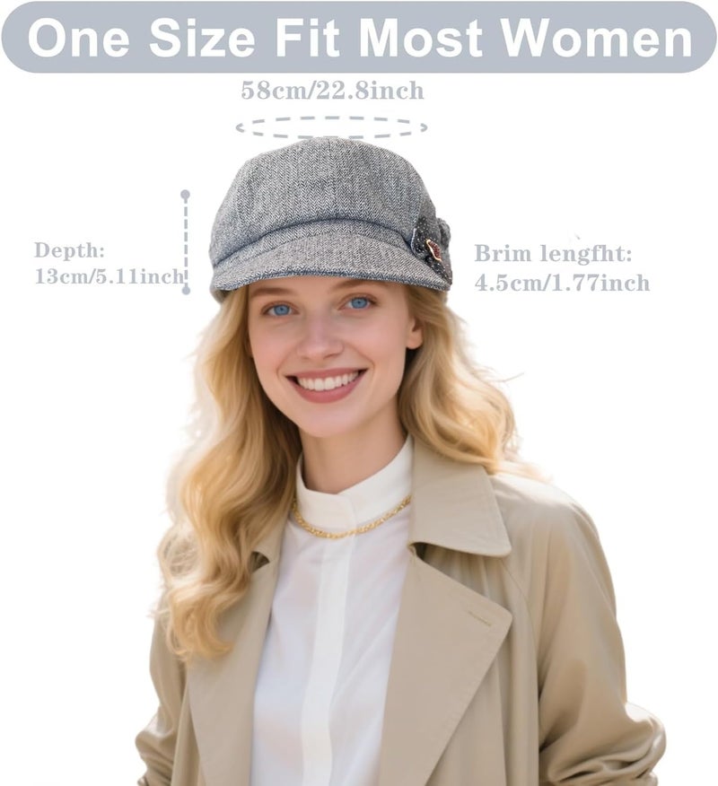 stablerice 2 Pcs Womens Newsboy Cap Women Retro Classic Visor Newsboy Cabbie Cap Beret Hats with Flower Buckle - Image 2